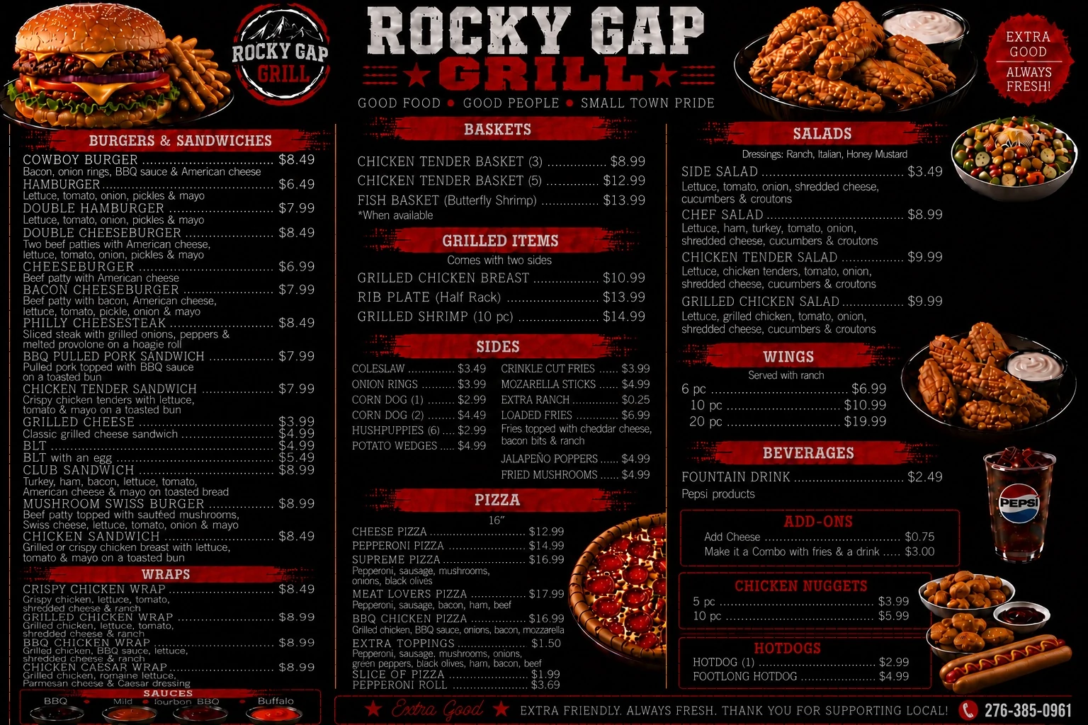 Rocky Gap Grill full menu